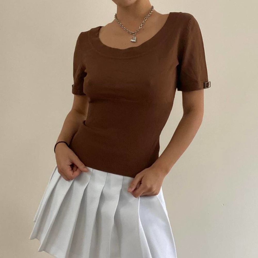 Brown short sleeved shirt Camille la vie Size small
